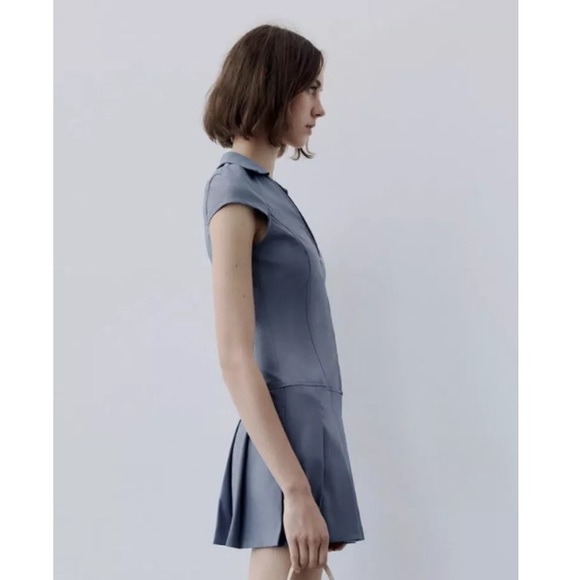 NWOT Zara Blue Pleated Mini Dress - Picture 6 of 10